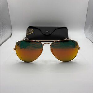 Ray-Ban RB3026 Aviator Large Metal Sunglasses w/ Matte Gold Frame / Mirror Red